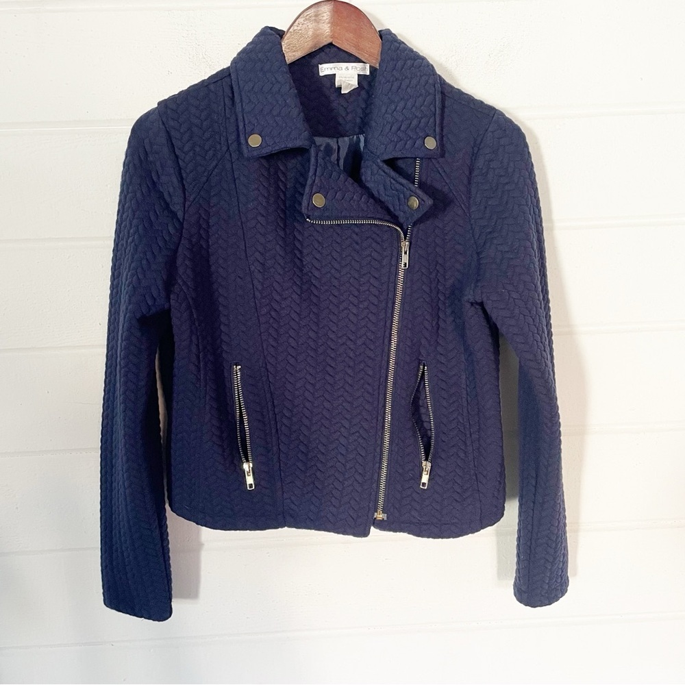 Emma & Posh Blue Cable Knit Biker Jacket Size Large